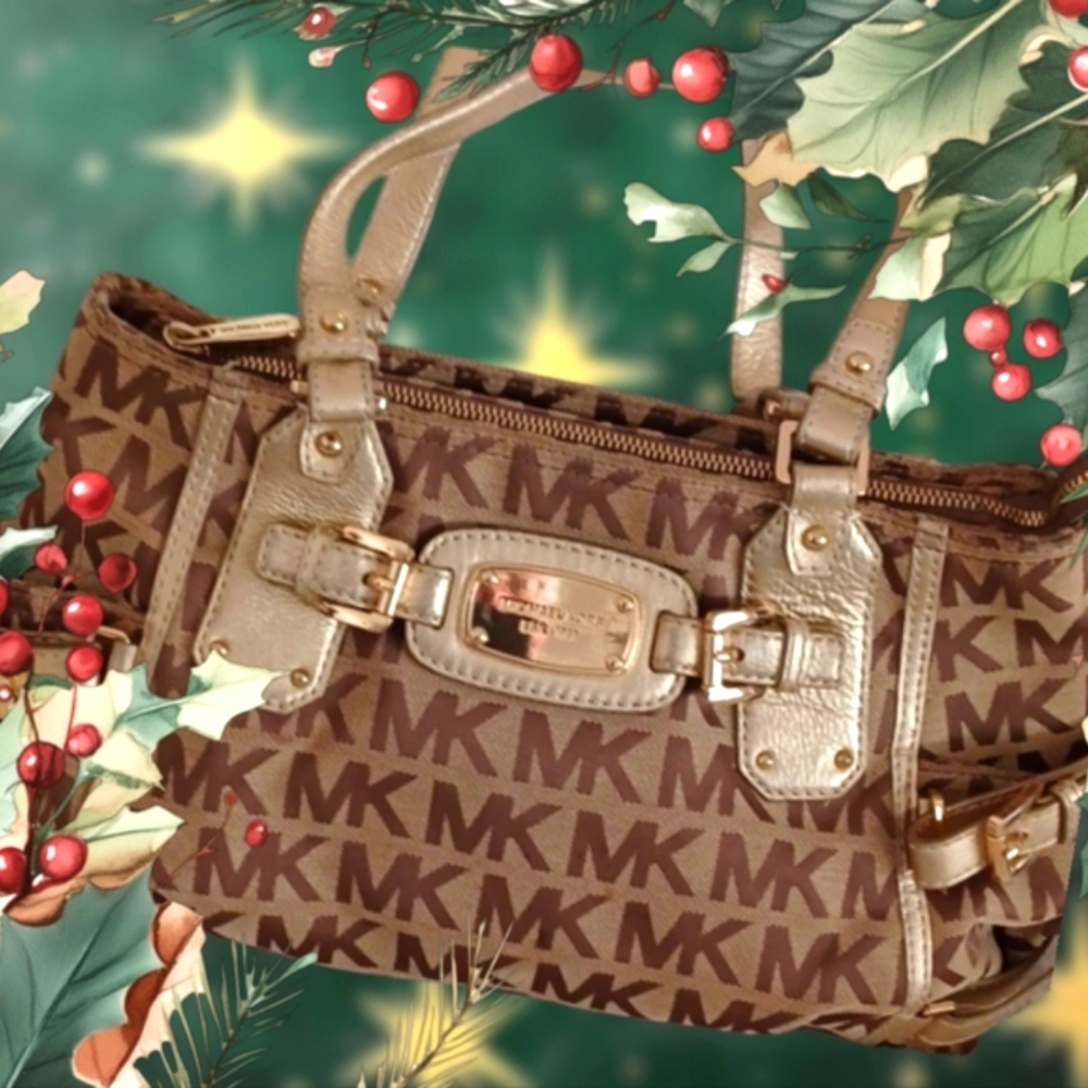 Michael Kors Brown and Gold Logo Bag
